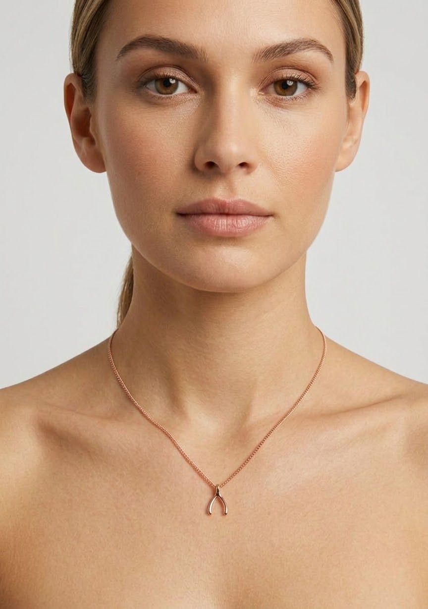 Wishbone pendant on a fine-link chain
