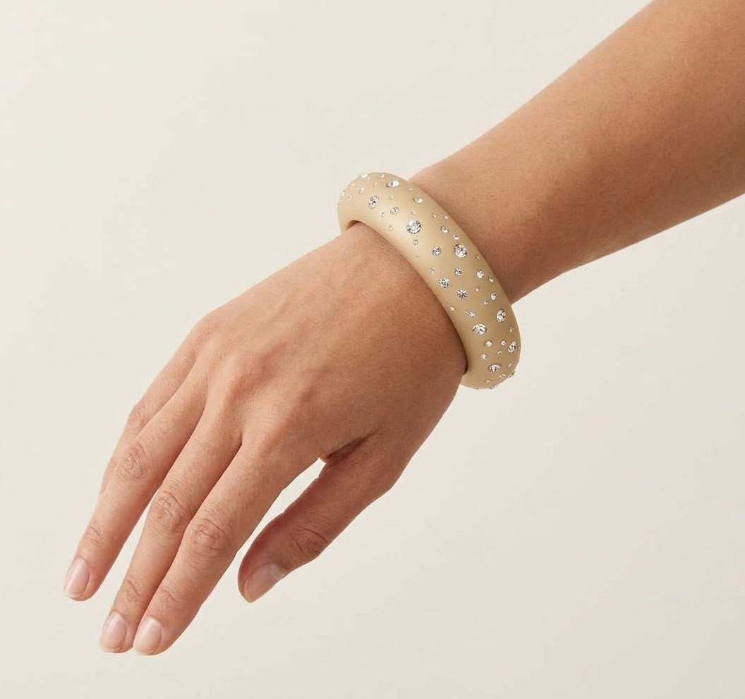 Gold Tone Glass Embellished Resin Bangle
